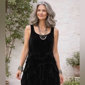 Krista Larson Silk Blend Velour Lagenlook Ruched Tie Back Layering Tunic Dress